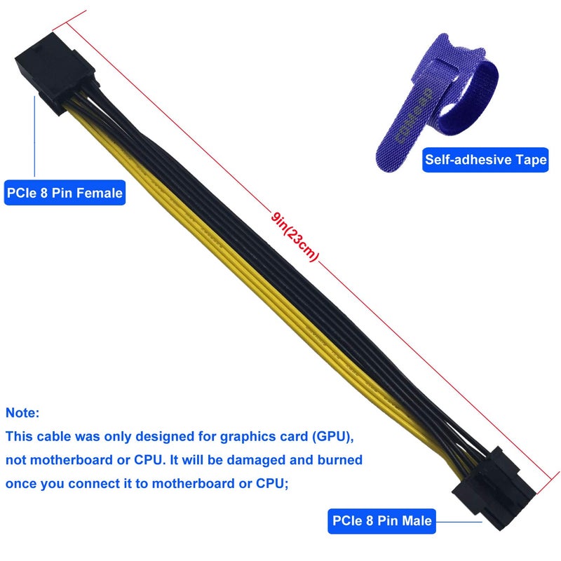 COMeap (2-Pack) 8 Pin PCIe Cable, PCIe 8 Pin Female to 8 Pin(6+2) Male Adapter Extension for PCI Express GPU VGA 9-inch (23cm) - Image 4